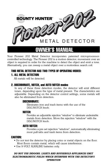 Pioneer Metal Detector 101 User Manual